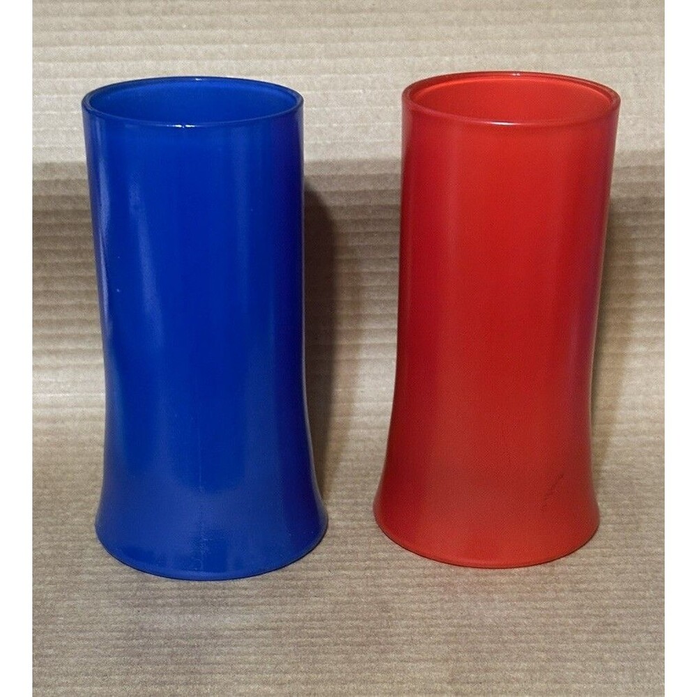 Vintage Glass Beer Soda Mugs Blue Red Set Of 2